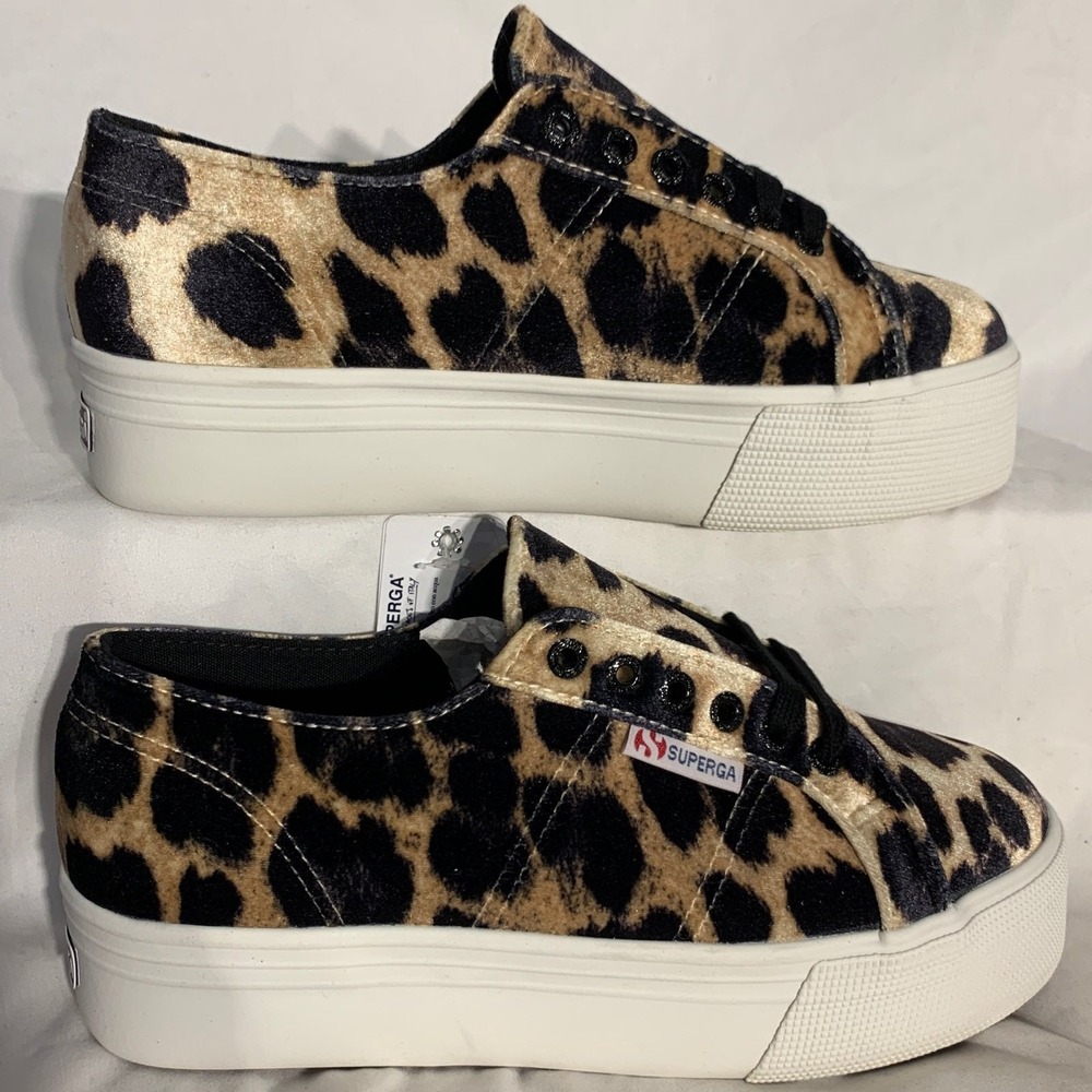 NEW Superga Platform Velvet Leopard Animal Print‎ Shoes Size 8
